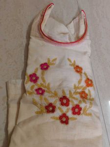 Embroidered Cream Kurta With Red Pants