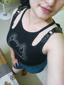 Black Rhinestone Graphic Crop Top