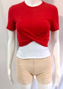 H&amp;M Red Twist Front Cropped Stretchable Small Top