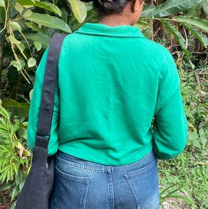 Green Cropped Polo Sweatshirt