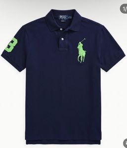 Navy Blue Polo Shirt with Neon Green Logo