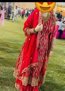 Red & Gold Embroidered Anarkali Suit