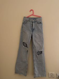 H&amp;M Light Wash Ripped Wide Leg Jeans