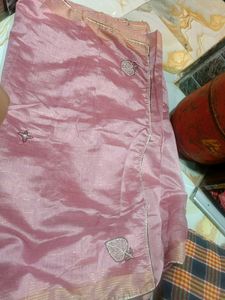 Elegant Pink Saree with Golden Stripes