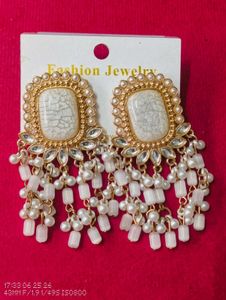 Elegant White Pearl & Stone Earrings
