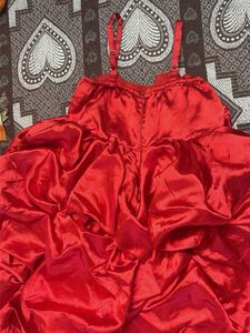 Red Satin Layered Ruffle Party Dress for Girls |