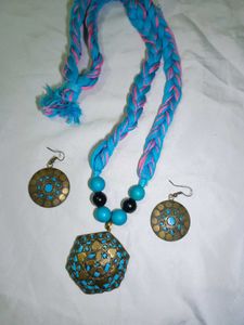 Necklace Earring set blue ethnic indo western boho