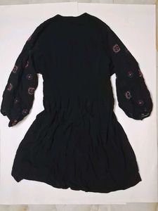 Boho Embroidered Black Mini Dress
