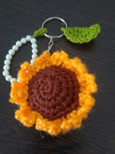 Crocheted Sunflower Keychain with Pearls