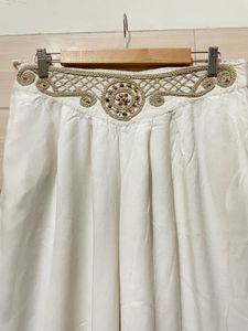 Embellished White Palazzo Pants