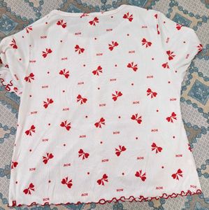 Cute Bow Print White Button-Up Top
