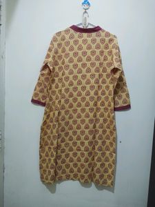 Ruhaans Yellow Kurta With Maroon Prints And Trim