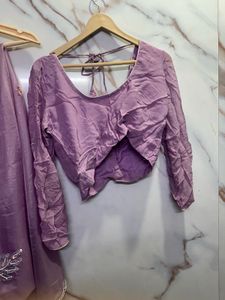 lavender sari with Katdana work