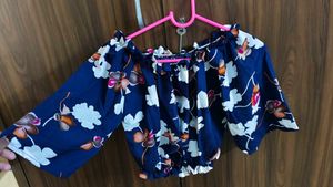 Navy Blue Floral long flared skirt