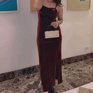 Elegant Maroon Maxi Dress with Slit