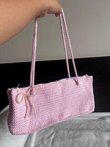 Handmade Pink Crochet Shoulder Bag / Tote Ba