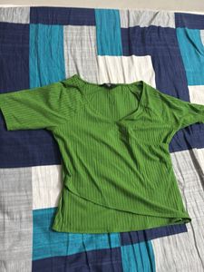 Green V-neck Top