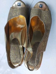 Sparkling Gold Wedge Sandals