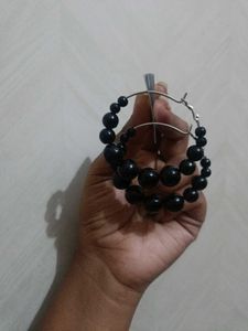 Chic Black Beaded Hoop Earrings