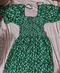 Green Floral Smocked Dress