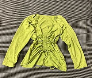 Lime Green Ruched Long Sleeve Top