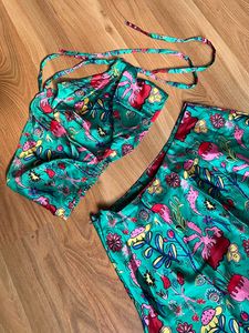 Vacation Co-ord Set, Halter Top +High Slit Skirt