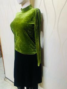 Two piece green colour top with skirt dress