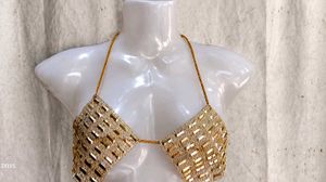 Beaded Chain Halter Bra Top