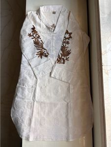 Elegant White Kurta with Embriodered Sleeves