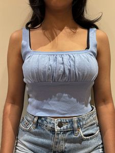 Light Blue Smocked Square Neck Tank Top
