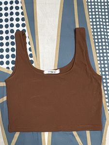 Brown Ribbed Tank Top