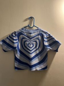 Blue Heart Knit Cropped Top
