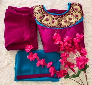 Pink & Teal Embroidered Salwar Kameez