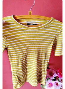Lifestyle - Bosinni Yellow (Mustard & White Stripped) Ribbed Top | In the Size XS Stretchable