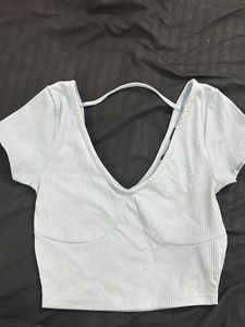 Light Blue Ribbed Crop Top