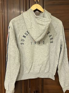 Gray Hoodie with Striped Sleeves
