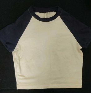 White And Navy Blue HM crop Top