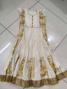 Elegant White & Gold Embroidered Gown