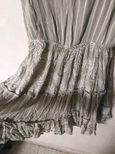 Tiered Striped &amp; Leaf Print Sundress