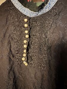 Elegant Black Lace Blouse with Pearl Details