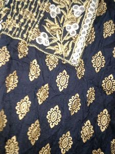 Elegant Dark Blue Kurta with Gold Print