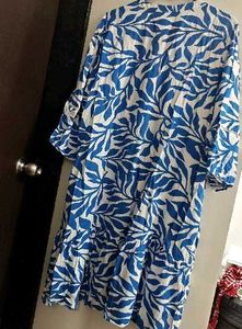 New Blue &amp; White Leaf Print Summer Dress 48 inches