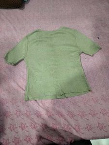 Light Green Ribbed Button-Up Top