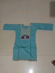 Turquoise Kurta with Elephant Embroidery