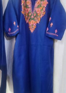 blue Embroidered Kurta Set(winter)
