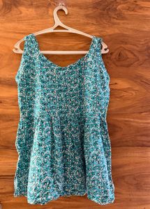 Teal Floral Print Cotton Kurta