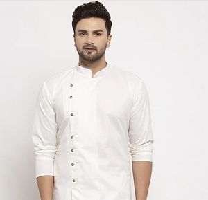 White Mandarin Collar Shirt
