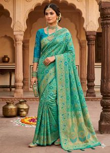 Stunning Sea green Silkcotton Saree
