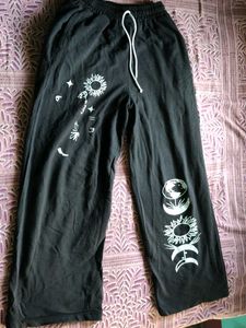 Black Celestial Print Wide Leg Pants