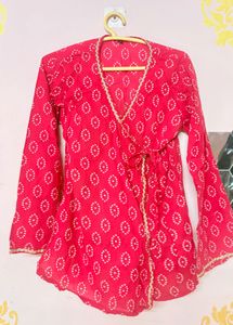 Chic Pink Printed Wrap Kurta
